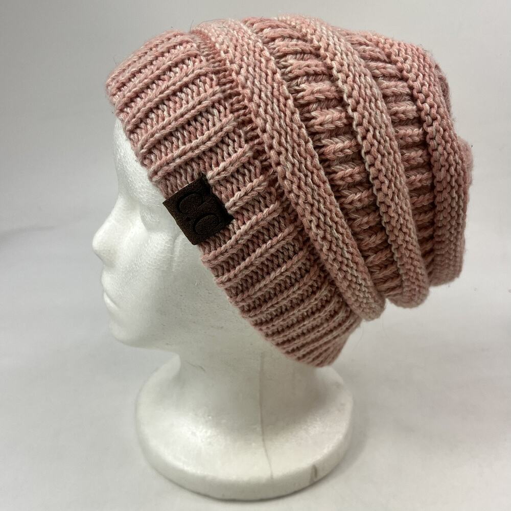 C.C Womens Slouchy Beanie Hat Pink Chunky Ribbed Knit Winter Cap One Size